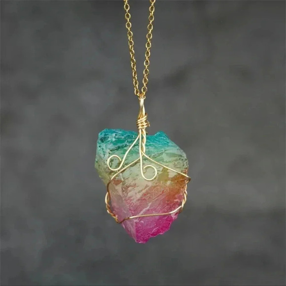 Irregular Raw Stone Rainbow Necklace - Picture 1 of 3